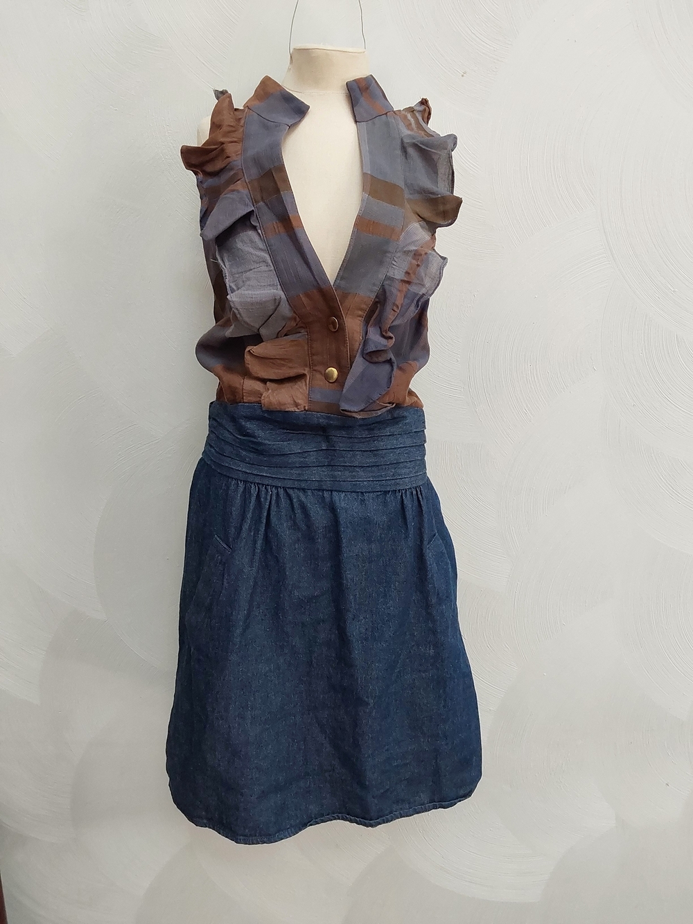 Sunner Denim A-Line Skirt With Western Ruffle Front